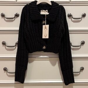 NWT Mia Joy Joyfolie Maddie Sweater Washed Black Chunky Knit Sweater Size 3